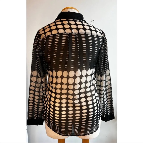 Y2k Wet Seal Womens Blouse Sheer 🖤Polka Dot Black Cream Size XL🖤 - Picture 2 of 5